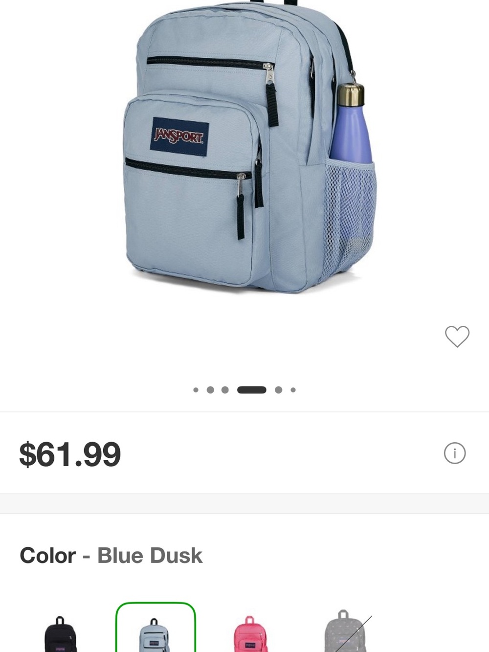 Jansport Light Blue Dusk Backpack with Front Pockets